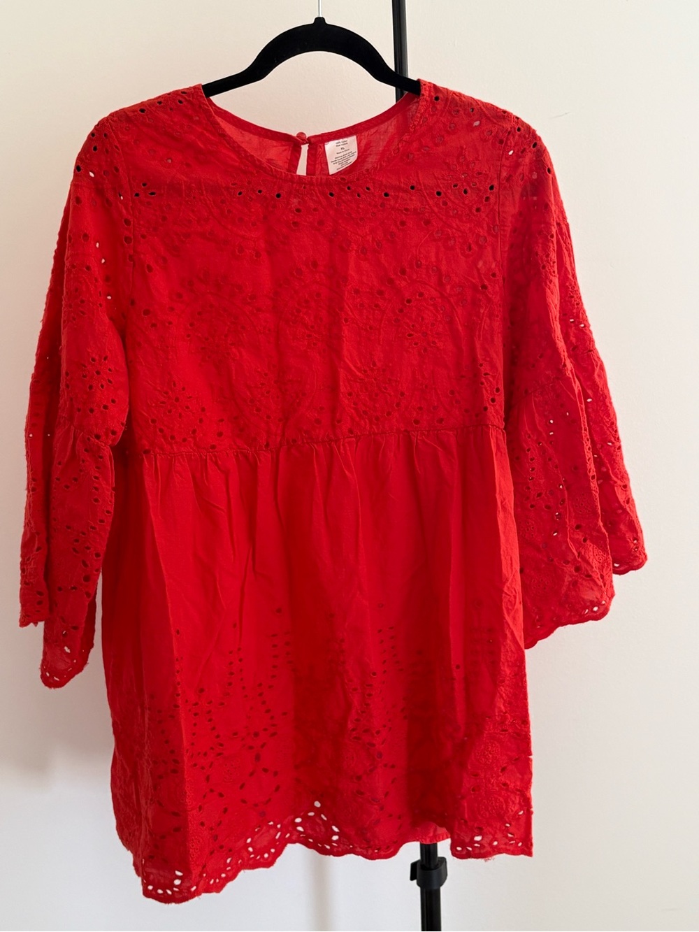 Coral Eyelet Peasant Blouse - Casual Women's Top